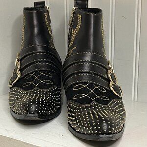 Anine Bing Leather Studded Accents Moto Boots Size 8
